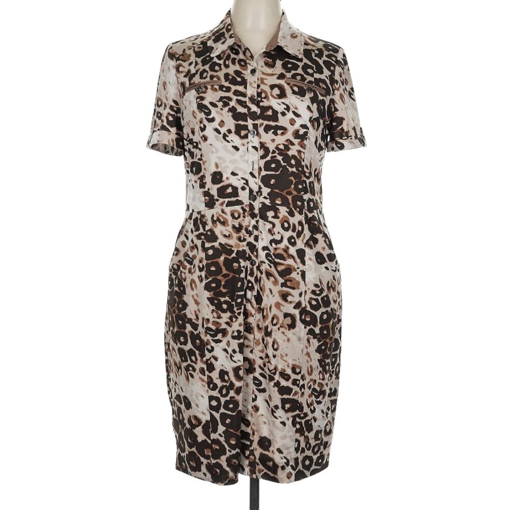 Pierre Cardin Royal Vintage Button Front Leopard Silky Jersey Shirtdress L